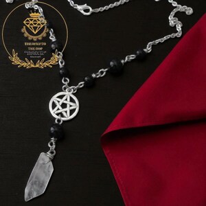 Gothic Pentagram Crystal Necklace | Beaded Wiccan Witch Jewelry for Women | Mystical Charm Pendant | Witchy Punk Goth Statement Gift