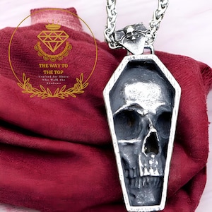 Edelstahl Gothic Totenkopf Halskette | Sarg Anhänger für Männer | Dunkler Okkulter Schmuck | Skelett Halskette | Punk Gothic Accessoires | Geschenk