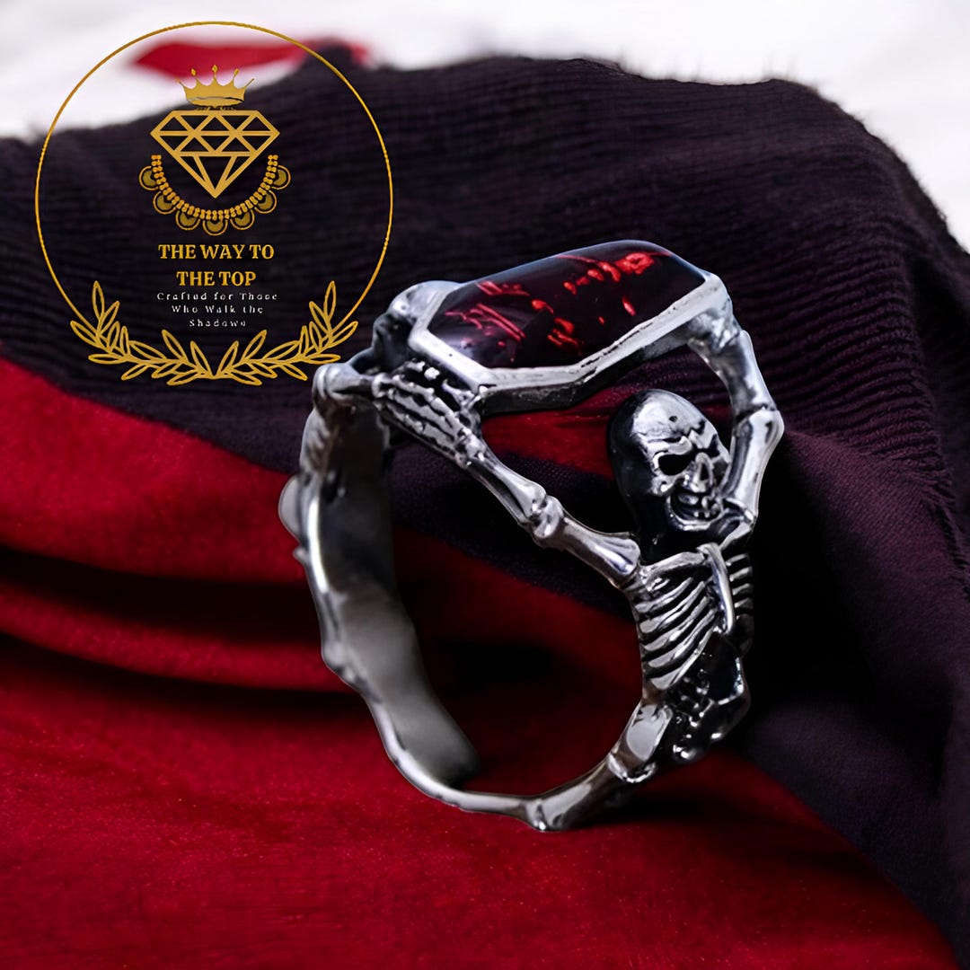 Stainless Steel Skull Ring | Gothic Engagement Ring With Red Coffin Gem ...