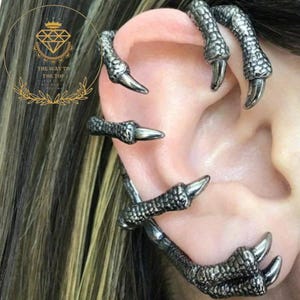 Drachenklauen Ohrmanschette: Gothic Fantasy Ohrschmuck, kein Piercing