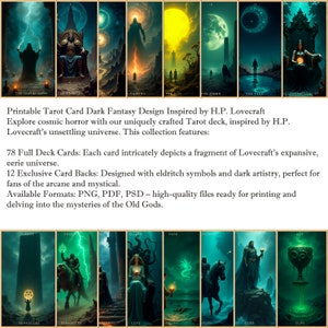Cartas de Tarô de Fantasia Sombria para Imprimir inspiradas em H.P. Lovecraft – Baralho de 78 cartas, download digital
