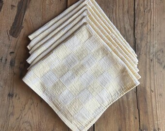 Vintage Yellow Checkered Damask Napkins - Mid-Century Set of 6 (18" x 18")