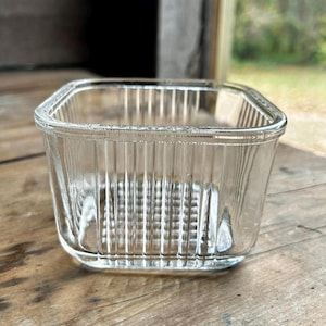 Vintage Federal Glass Refrigerator Dish: Ribbed Square Kitchen Storage