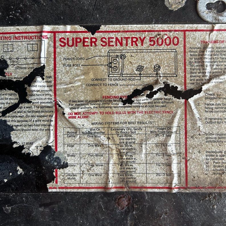 Vintage Super Sentry 5000 Electric Fence Controller: Rustic Americana ...