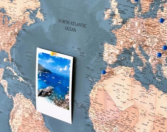 Push Pin World Map - Personalized Travel Pin Board - Large World Map In Blue, Brown & Beige for Adventure Tracking - 100 Pins incl.