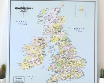 UK & Ireland Push Pin Map – Personalized Canvas Map – Travel Tracker Board – Multicolor Minimalist Design  - 100 Pins inc.