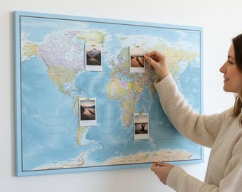Personalized Push Pin World Map - Detailed Travel Pin Board - Large Political World Map Multicolor for Adventure Tracking - 100 Pins incl.