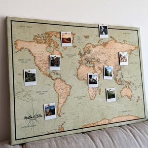 Personalized Push Pin World Map - Detailed Travel Pin Board - Large Vintage World Map for Adventure Tracking - 100 Pins incl.