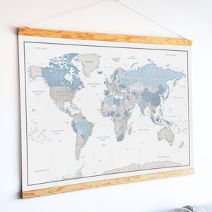 Große Landkarte aus Canvas mit Holzaufhängung - Aufklappbare Landkarte - Große Landkarte - Reisegeschenk.