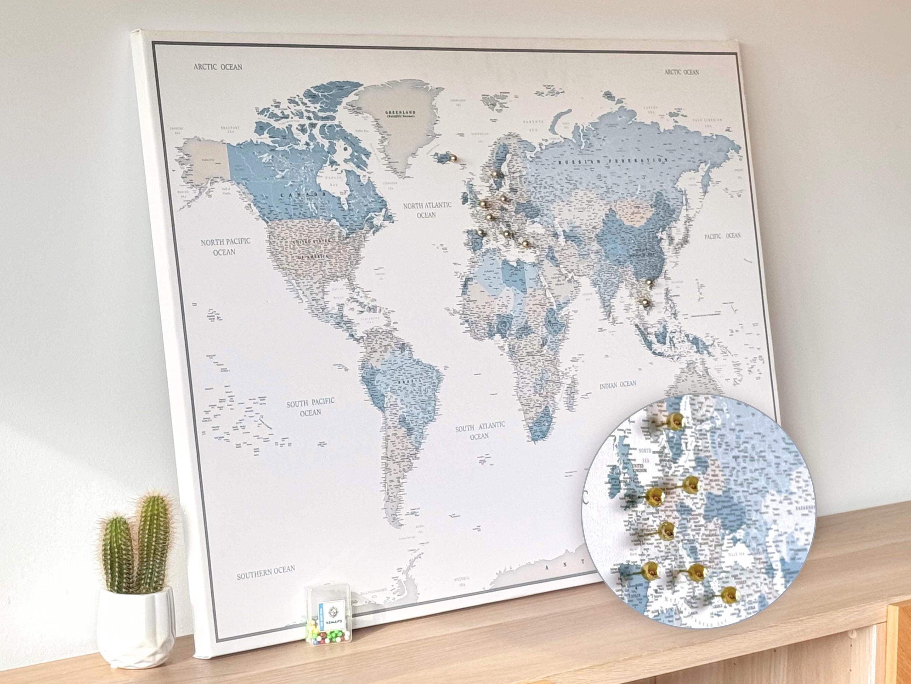 Personalized Push Pin World Map - Detailed Travel Pin Board - Large ...