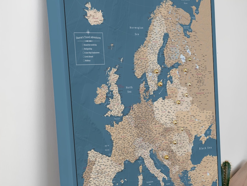 Europe Push Pin Map Canvas, Detailed Travel Pin Board - Customizable ...