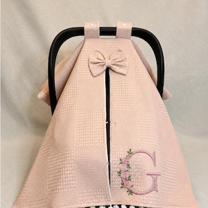 Powder Pink Wafel Katoen Baby Autostoelhoes, Gepersonaliseerde Kinderwagen Luifel, Stroller Shade