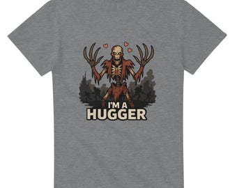 Funny Skeleton Robot T-Shirt: I'm a Hugger, Dark Humour Grimdark Gamer Tee