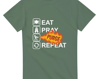 Funny Grimdark T-Shirt: Eat Pray Purge Repeat, Gothic Sci-Fi Wargaming Tee