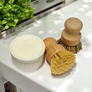 Organic Coconut Oil Solid Dish Soap Set: Ceramic Dish & Bamboo Brushes