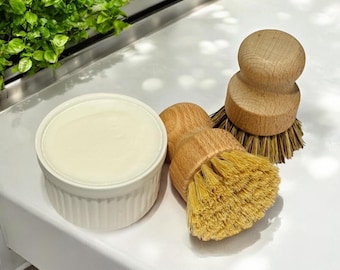 Organic Coconut Oil Solid Dish Soap Set: Ceramic Dish & Bamboo Brushes