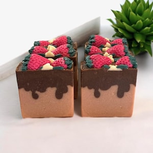 Strawberry Chocolate Drip Goat Milk Soap Scented goat milk soap Chocolate themed soap Skincare gift for women Chocolate strawberry soap