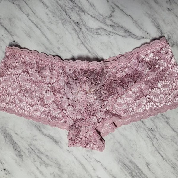 Men' Boyshort Style Panties in Pink Stretch Lace, Other Colors of Lace Available