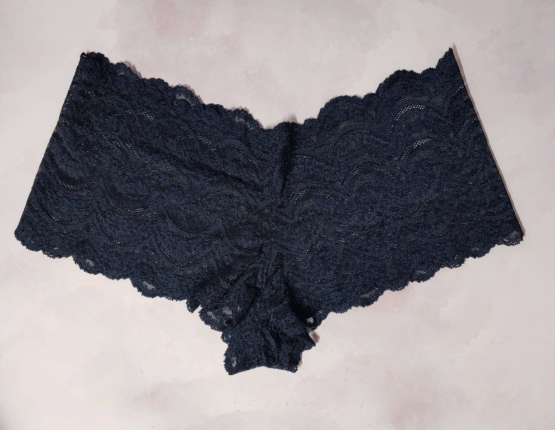 Boyshort Panties in Black Stretch Lace, Available Crotchless All Access  Panty