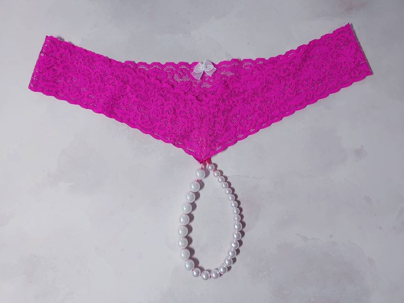 Thong in Stretch Lace With Plastic Pearl Beads, Crotchless - Etsy