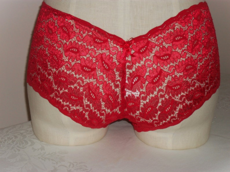 Crotchless Boyshorts Panty in SEXY Red Hot Stretch Lace Etsy