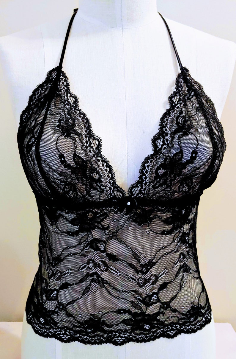 Camisole in Black Stretch Lace Halter Style | Etsy