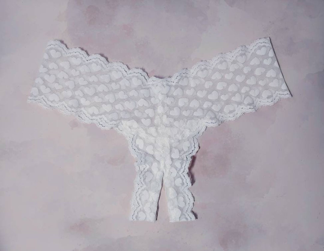 Women Ladies White Crotchless Panties Heart Thongs Underwear G-string Briefs  US