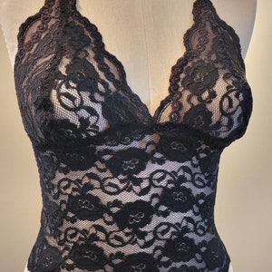 Camisole in Black Stretch Lace with Satin Straps Halter Style, Matching Boyshorts Available