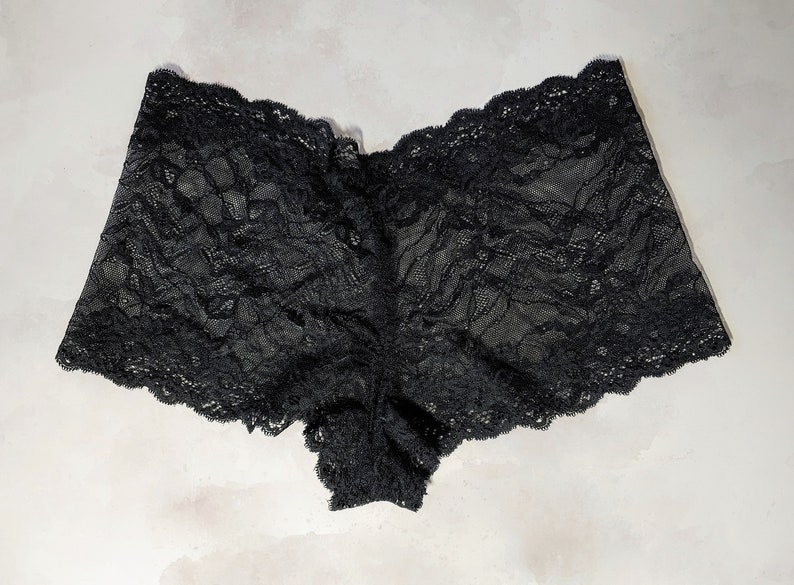 Boyshort Panties in Black Stretch Lace almost Waist High Etsy