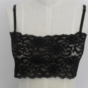 Crop Top Camisole in Black Stretch Lace with Adjustable Bra Straps