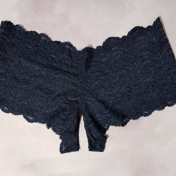 Crotchless Boyshort Panties in Black Stretch Lace, All Access Panty