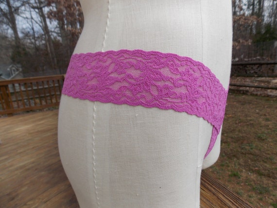 Thong Panties in Tickle Me Pink Stretch Lace, Also Available Crotchless