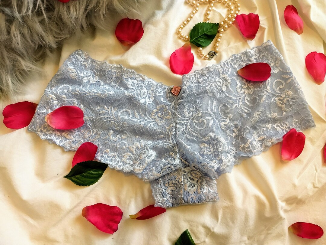Boyshort Style Panties in Dusty Blue Stretch Lace Also Etsy