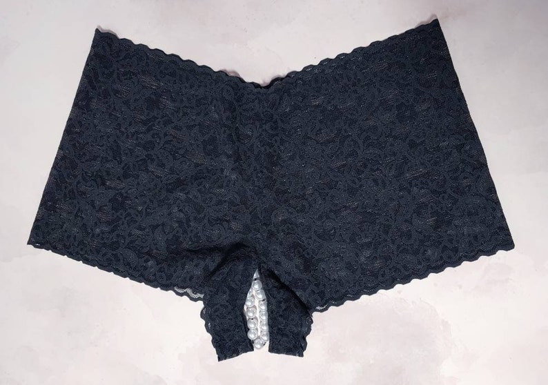 Crotchless Boyshort Panties in Black Stretch Lace Almost Etsy