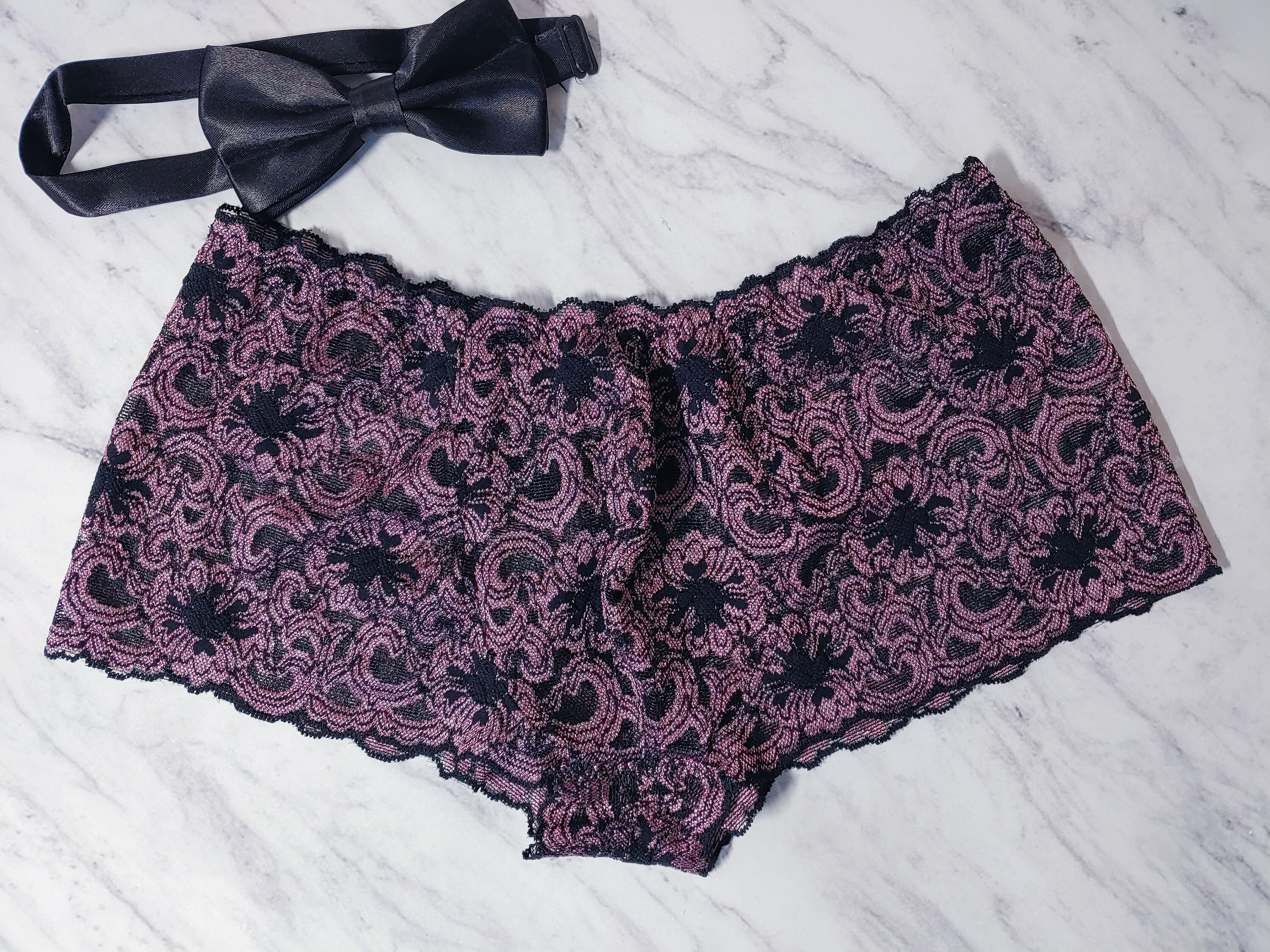 Mens Boyshort Style Panties in Black and Pink Stretch Lace Etsy
