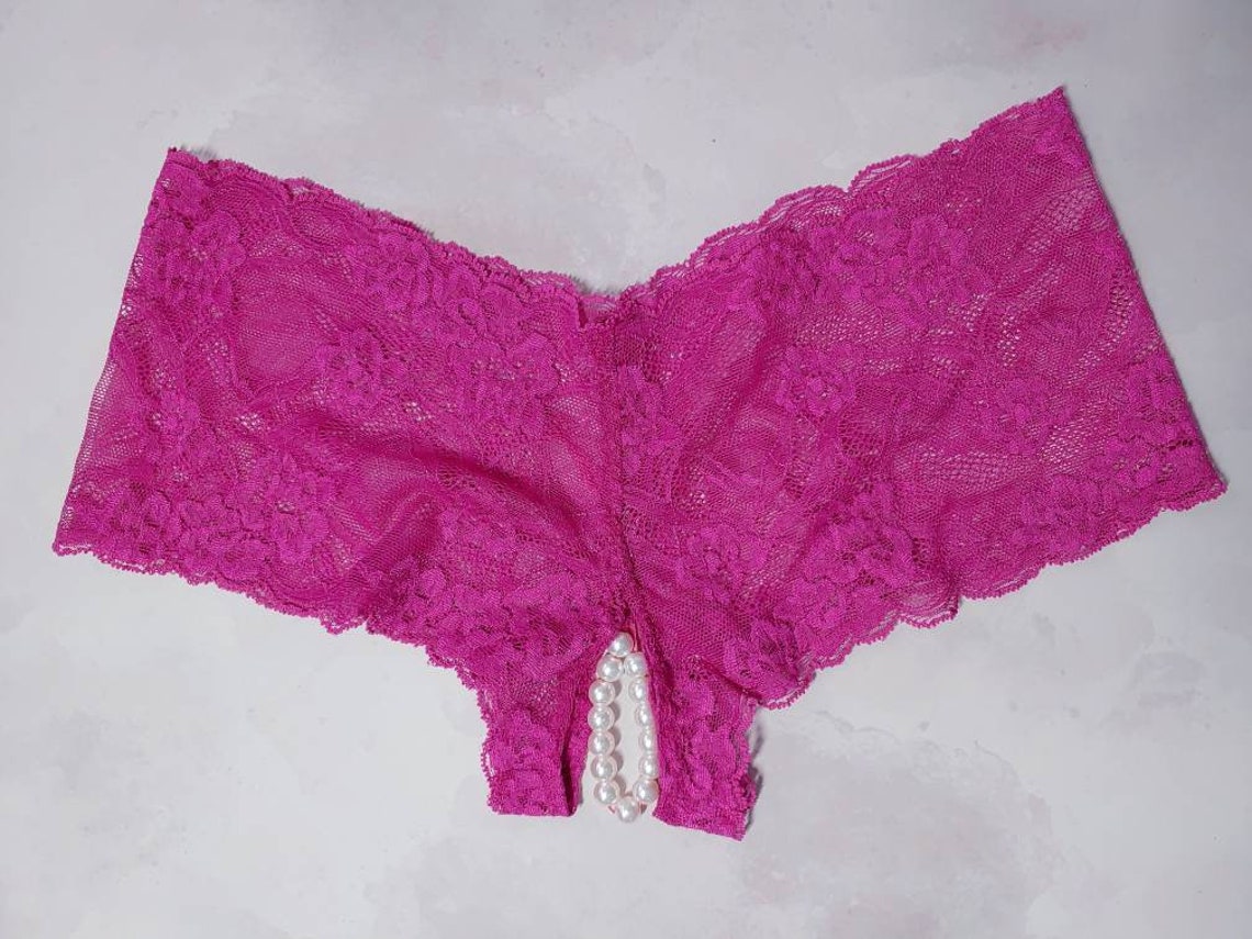 Crotchless Boyshort Panties in Hot Pink Fushia Stretch Lace Etsy