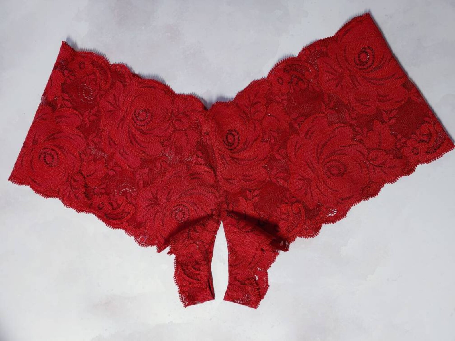 Crotchless Boyshorts in Sexy Red Rose Stretch Lace Etsy
