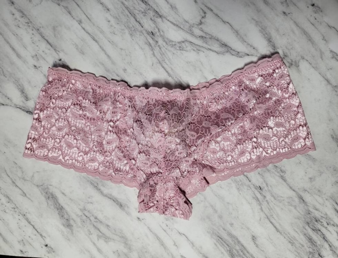 Men' Boyshort Style Panties in Pink Stretch Lace, Other Colors of Lace  Available 
