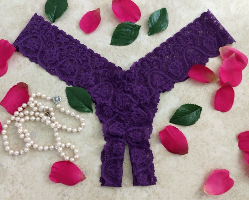 Crotchless Thong Panties in Soft Purple Stretch Lace - Etsy UK