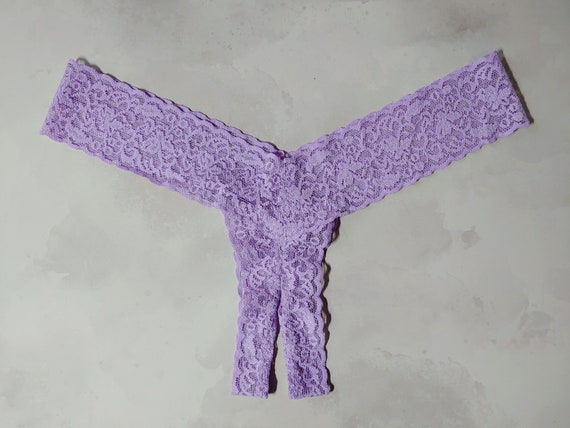 Crotchless Thong Panties in Lavender Purple Stretch Lace -  Canada