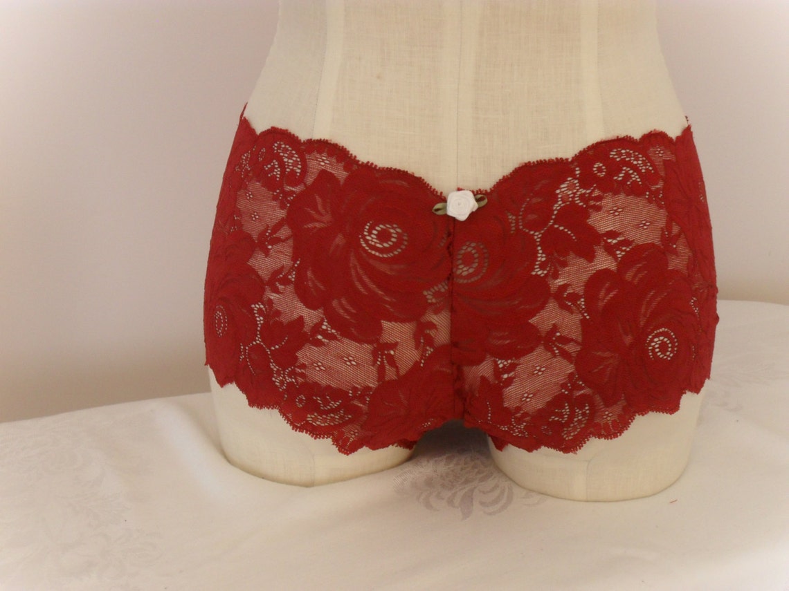 Boyshorts in Sexy Red Rose Stretch Lace Available Crotchless Etsy Norway