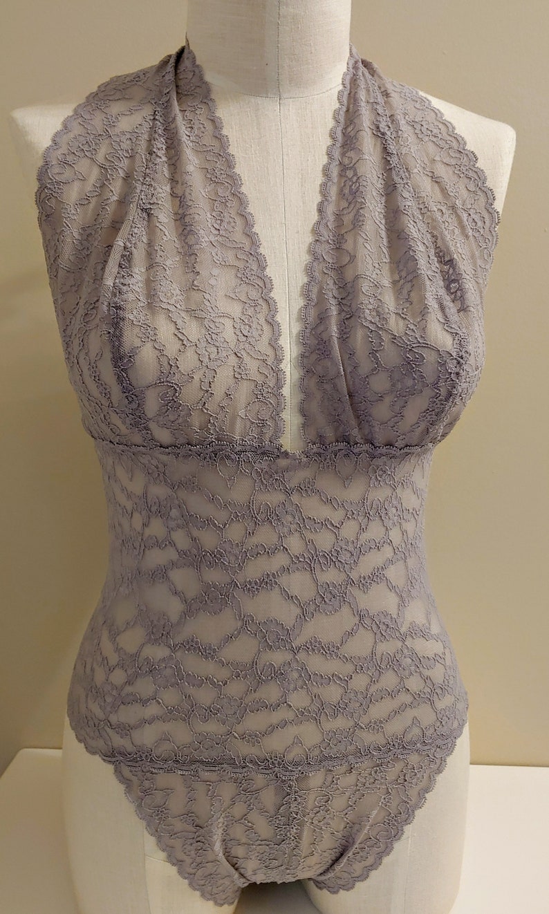Crotchless Teddie One Piece Bodysuit Stretch Lace In Dusty Etsy