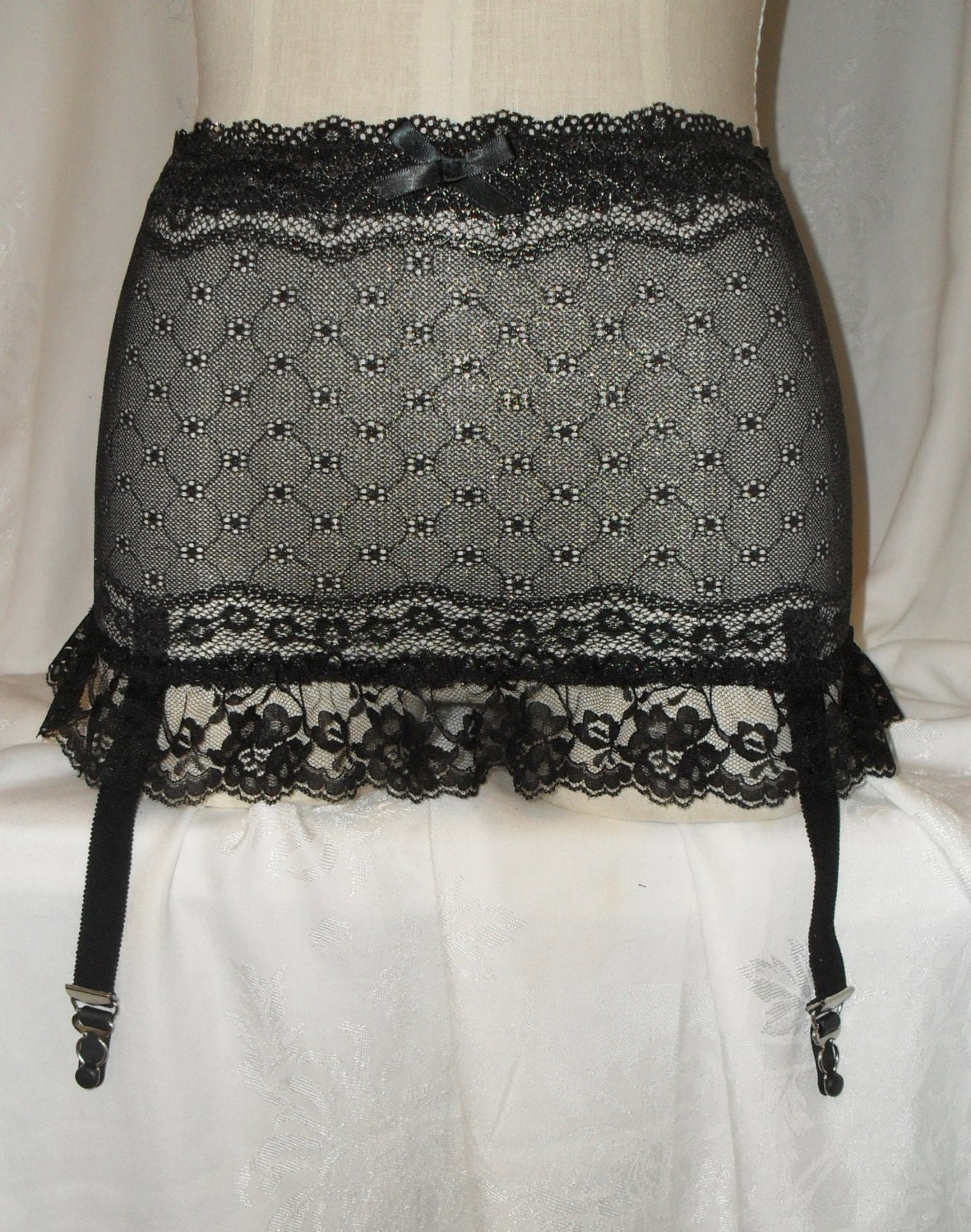 Garter Belt Retro Style in Black Stetch Lace With Silver Etsy Canada