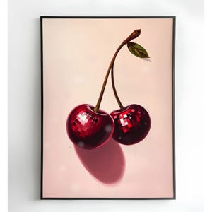 Disco Ball Cherries Printable, Cherry Art Retro, Digital Download, Cute Wall Decor, Fun Party Decor, Aesthetic Print, Instant Download