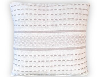 Natural Cotton Pillow Case, Double Sided Geometric Cushion Cover, Throw Pillow Sham, Boho Pillow - Handwoven in Oaxaca Mexico