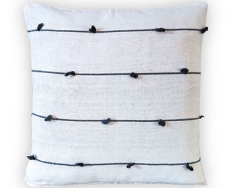 Natural Cotton Pillow Case, Double Sided Textured Cushion Cover, Throw Pillow Sham, Boho Pillow - Handwoven in Oaxaca Mexico