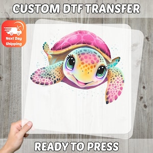 Colorful Cartoon Turtle DTF Transfer, Whimsical Animal Design Iron-on Decal for Ocean Lovers, Ready To Press Cute Sea Creature for Kids