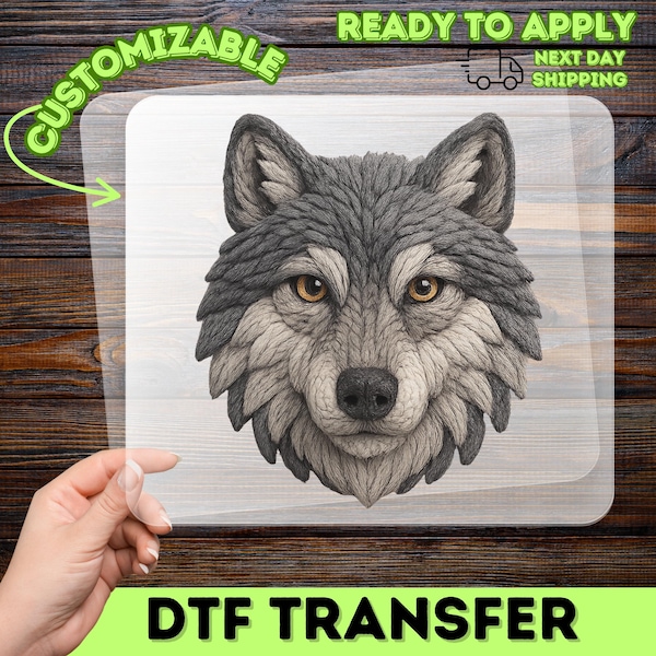 Transferencia DTF de cara de lobo realista, calcomanía termoadhesiva Nature Connection, transferencia de calor para amantes de la vida silvestre, animal espiritual listo para imprimir