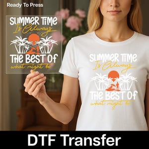 Summer Beach DTF Transfer for T-Shirts – Retro Sunset Palm Tree Heat Press Design, Summer Vacation DIY Shirt Decal