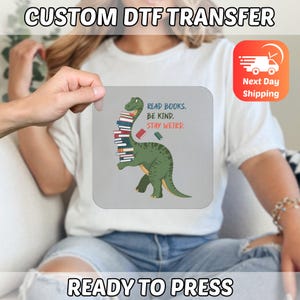 Reading Dino Cartoon Design DTF Transfer, Kids Reading Heat Transfer, Fun Educational Iron-On for Young Book Lovers image 5